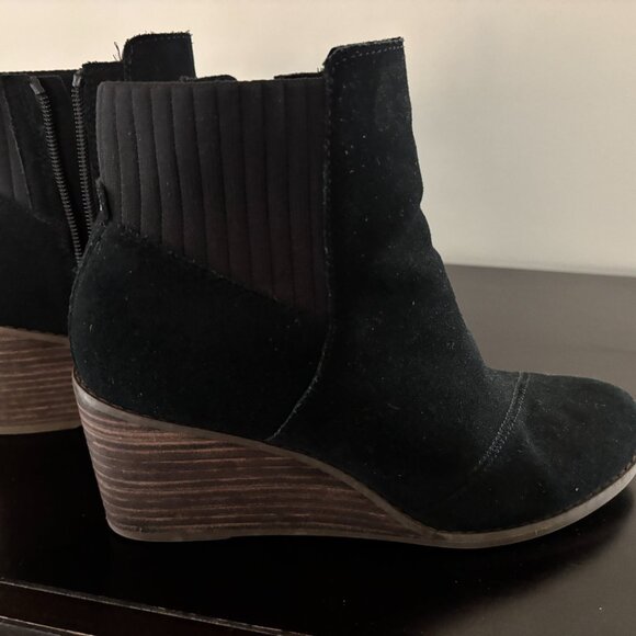 Toms Sadie Wedge Boots sz 7 Women Black Ankle Bootie heel Zipper - Picture 4 of 7